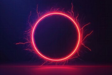 Obraz premium Peak energy capacity concept, A glowing red circle surrounded by electric sparks against a dark background, creating a striking and dynamic visual effect.