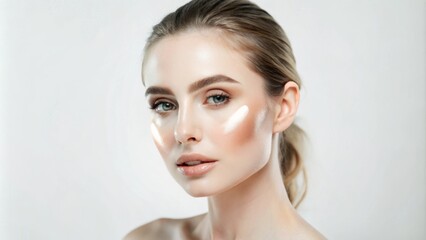 Naklejka premium Young caucasian female with natural makeup and highlighted cheeks