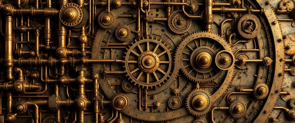 Fototapeta premium Golden Gear Mechanisms: Intricate Steampunk Data Visualization