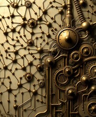 Intricate Steampunk Wall Art: Gold Gears & Circles Sculpture