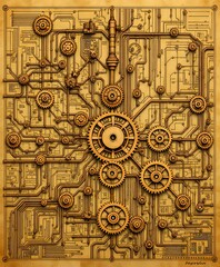 Steampunk Industrial Blueprint, Intricate Gear Mechanisms - Adobe Stock