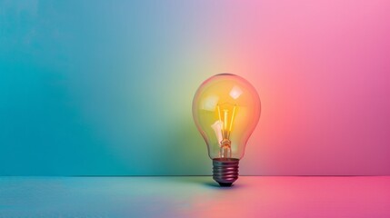 Creative light bulb with gradient pastel background