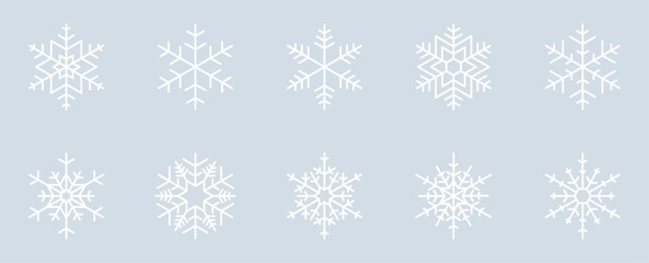 Set of 10 Snowflake Design Isolated on Ice Grey Background - 7/20