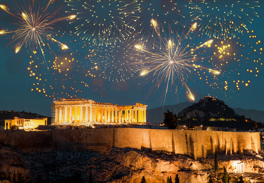 fireworks display over Athens happy new year