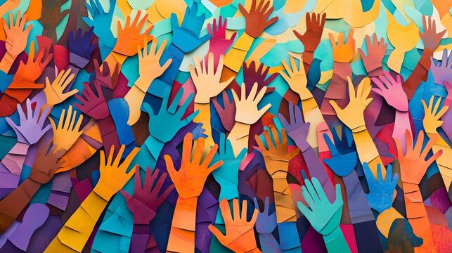 Large crowd of diverse people. paper cut out style