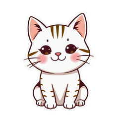 Cute Anime Style Cat 02. Printable Sticker. AI-Fictional Character PNG Illustration.