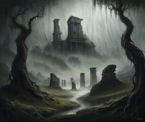 old castle in the night