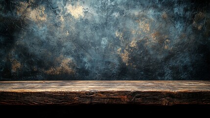 A textured backdrop with a rustic wooden shelf, ideal for photography or display purposes.
