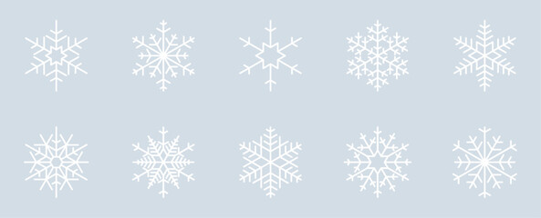 Set of 10 Snowflake Design Isolated on Ice Grey Background - 10/20