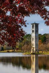 A clock tower in autumn