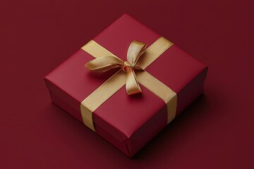 Obraz premium Festive red gift box mockup with golden ribbon for Christmas promotion