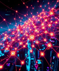 Fototapeta premium Neon Cityscape Constellation - Abstract Data Visualization