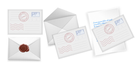 Set of white envelope and invitation Opened and closed envelope mockup on a white background