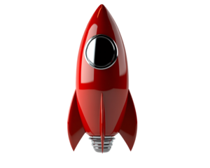 a red rocket with a silver circle