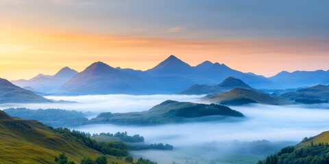 Commercial background of mountain forest natural scenery
