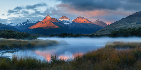 Commercial background of mountain forest natural scenery
