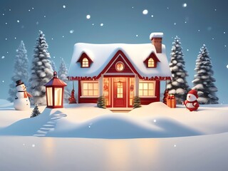 Naklejka premium Cozy Christmas Cabin in Winter Wonderland