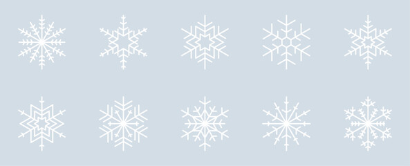 Set of 10 Snowflake Design Isolated on Ice Grey Background - 11/20