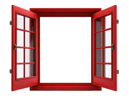 a red window with glass panes