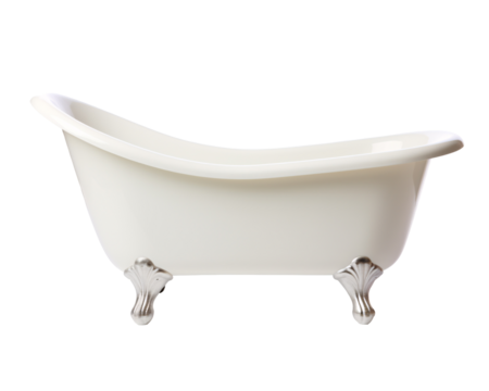 a white bathtub with silver legs