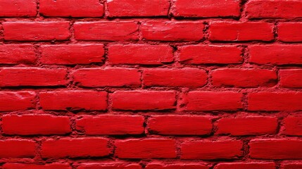 Fototapeta premium A lively red brick wall with a detailed texture illuminated by natural light, ideal for artistic backdrops and design features.