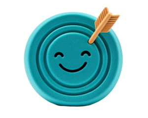 a blue circle with a smiley face and a arrow in the center