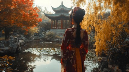 Fototapeta premium Cosplay in Chinese garden