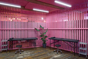 The stylish interior has workstations with lush greenery and vibrant colors, fostering creativity