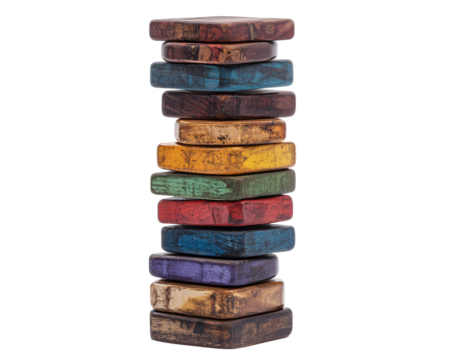 a stack of colorful wooden blocks