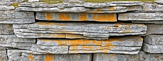 A close-up view of a rustic stone wall, adorned with gray and brown stones, in a natural and minimalist style.