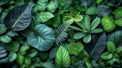 A variety of lush green leaves arranged artistically, showcasing nature's beauty.