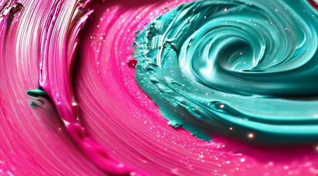 Vibrant swirl of pink and blue paint creates an artistic masterpiece in a studio setting