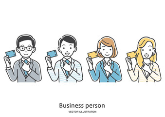 カードの紹介をする男女のイラスト素材