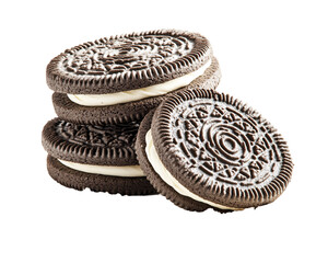 a stack of cookies with white filling