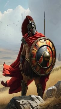 gladiator with shield, helmet and cloak