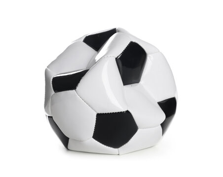 One deflated soccer ball isolated on white