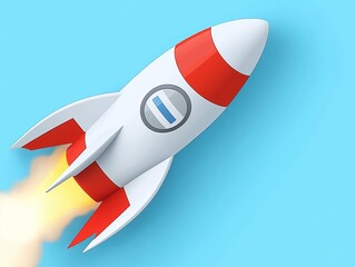 Naklejka premium White and red rocket ship launching into blue sky