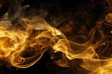 Obraz premium Abstract golden smoke on black background with various natural clouds and smoke Beautiful cloudy smoke on an isolated background. soft mystery horror design, spooky background texture 