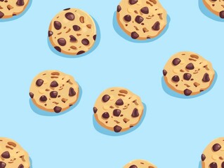 Chocolate chip cookies and oatmeal cookies arranged in a beautiful pattern, showcasing their texture, color, and detail. A delightful combination of sweet treats perfect for food photography, bakery p