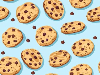 Chocolate chip cookies and oatmeal cookies arranged in a beautiful pattern, showcasing their texture, color, and detail. A delightful combination of sweet treats perfect for food photography, bakery p