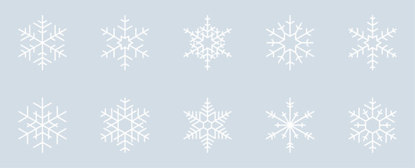 Set of 10 Snowflake Design Isolated on Ice Grey Background - 15/20