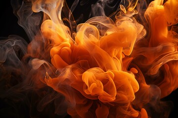 Abstract orange smoke on black backgroung with various natural clouds and smoke Beautiful cloudy smoke on an isolated background. soft mystery horror design, spooky background texture 