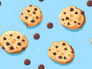 Chocolate chip cookies and oatmeal cookies arranged in a beautiful pattern, showcasing their texture, color, and detail. A delightful combination of sweet treats perfect for food photography, bakery p