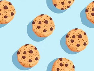 Chocolate chip cookies and oatmeal cookies arranged in a beautiful pattern, showcasing their texture, color, and detail. A delightful combination of sweet treats perfect for food photography, bakery p