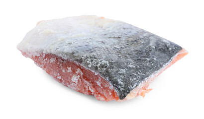 One frozen piece of salmon isolated on white
