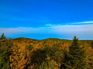 Panoramic View of Adirondack Mountains from the Summit on a Clear September Day at the Start of Autumn