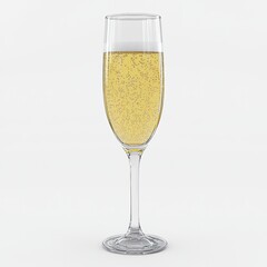 A glass of sparkling wine, champagne, with bubbles rising.