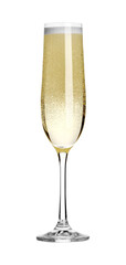 Champagne in glass isolated on white. Sparkling wine