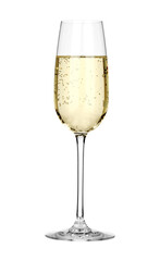 Champagne in glass isolated on white. Sparkling wine