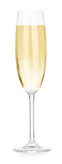 Champagne in glass isolated on white. Sparkling wine